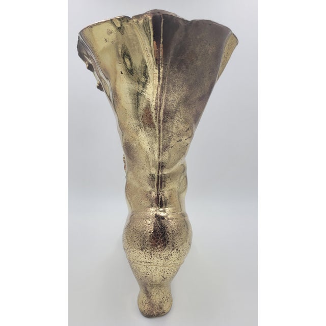 Mid 20th Century Cast Iron Victorian Button Boot Vase – Gilded Gold Finish For Sale - Image 4 of 12