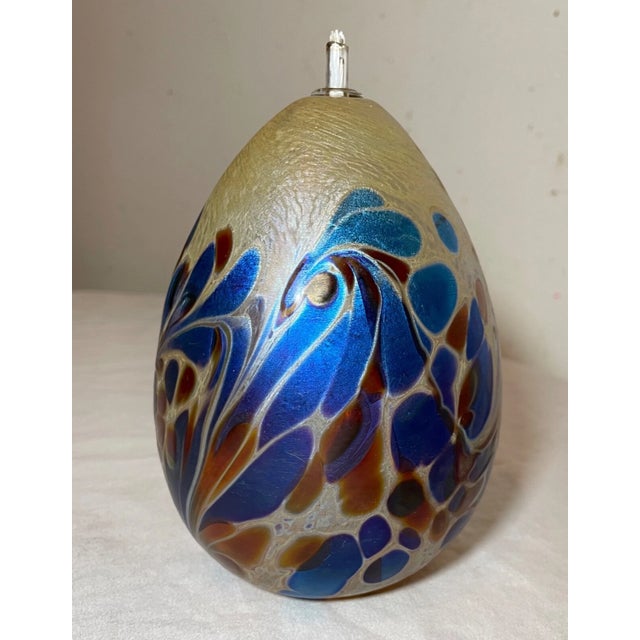 1990s 1990s Hand Blown Maytum Studio Art Glass Iridescent Aurene Egg Shaped Oil Lamp Vase For Sale - Image 5 of 14