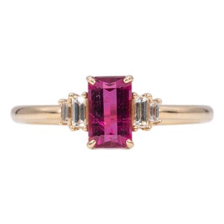 Pink Tourmaline Ring With Earth-Mined Diamond Accents: Solid 14k Gold, 7x4mm, Size 6.75 For Sale