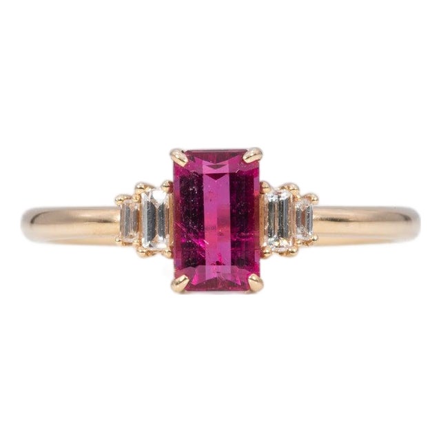 Pink Tourmaline Ring With Earth-Mined Diamond Accents: Solid 14k Gold, 7x4mm, Size 6.75 For Sale