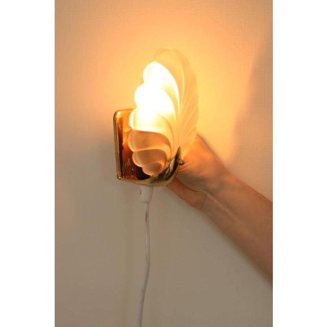 Art Deco Brass & Glass Shell Wall Lamps Denmark, 1930s Rewired, Working, E14, Set of 2 For Sale - Image 11 of 18