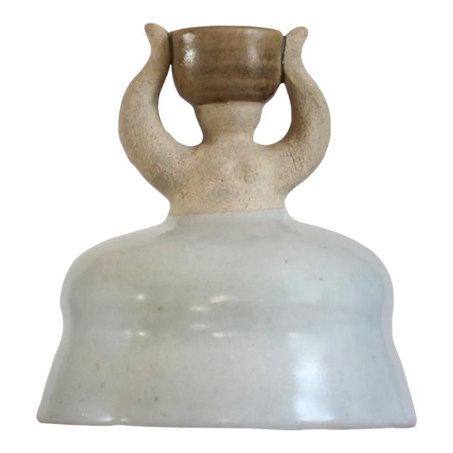 Figurative Woman Ceramic Candlestick Holder White For Sale