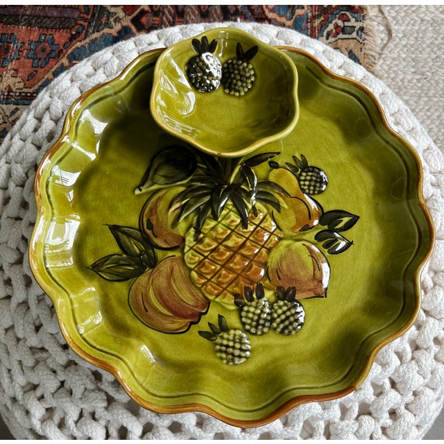 Mid-Century Modern 1950s Hand-Painted California Pottery Chip & Dip Serving Platter For Sale - Image 3 of 11
