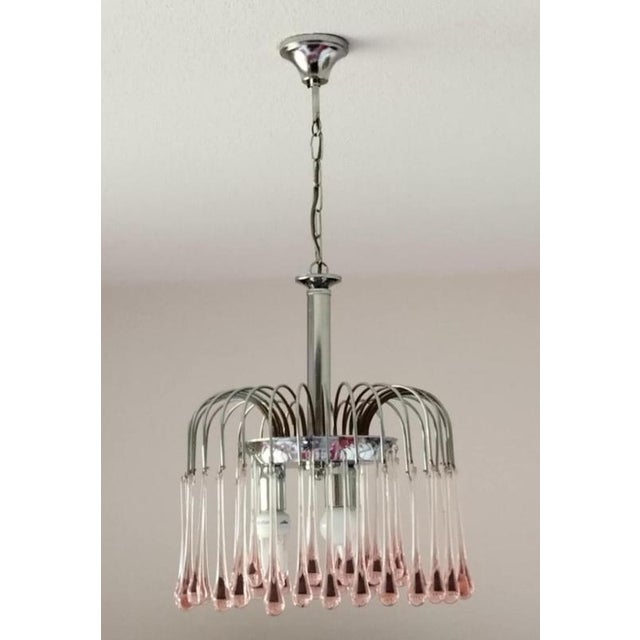 1920s Cascading Chandelier with Pink Murano Glass Drops from Paolo Venini For Sale - Image 5 of 5