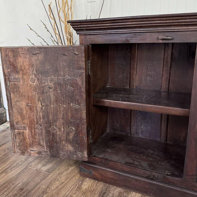 Vintage Hand-Carved Solid Wood Credenza, Sideboard, or Media Console For Sale - Image 9 of 16