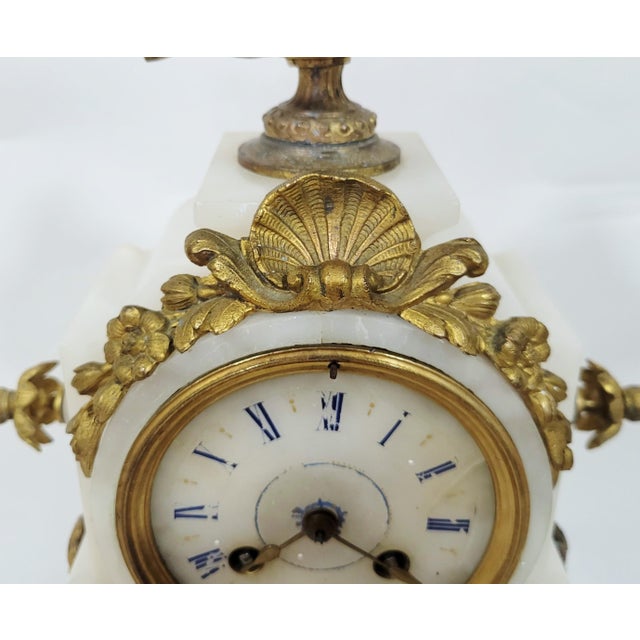French 19th C Belle Epoque Gilt Bronze Enamel & Alabaster Mantle Clock For Sale - Image 9 of 18