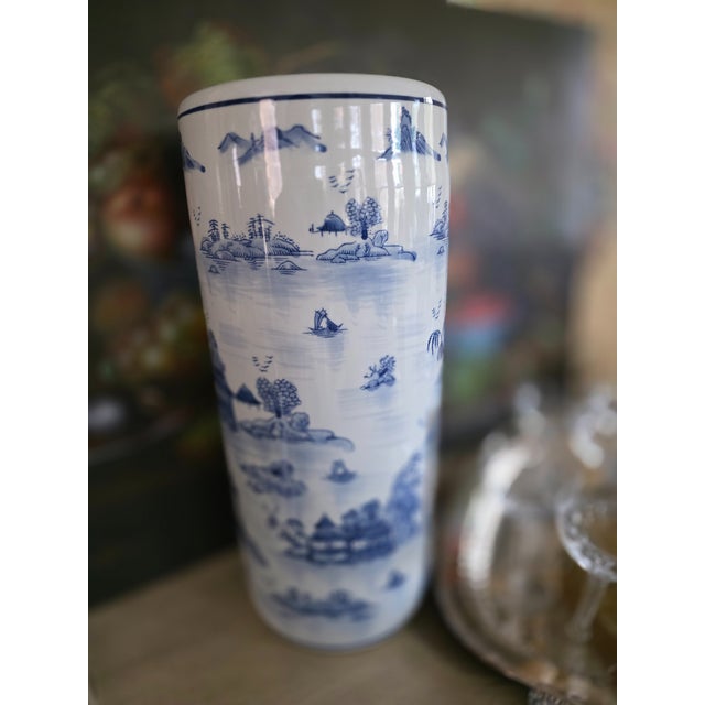 Blue Chinoiserie Umbrella Stand For Sale - Image 4 of 8