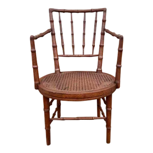 19th Century Antique Regency Period Red Painted Faux Bamboo Armchair