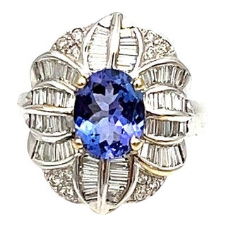 1.64 Ct Tanzanite & Diamond Ring Size 7.25 For Sale