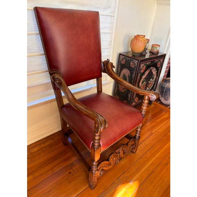 English Early 19th Century Carved Leather Armchairs (2) For Sale - Image 3 of 7