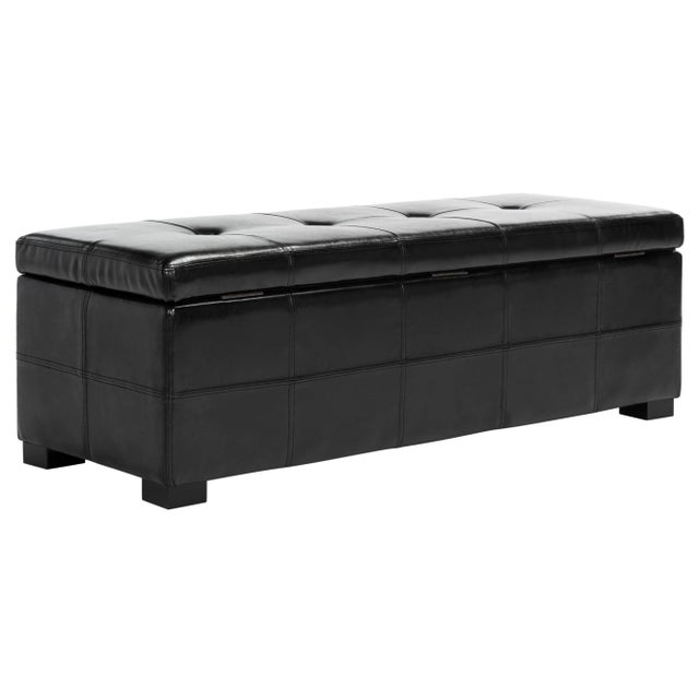 Tufted Storage Bench Large in Black & Black For Sale - Image 4 of 10