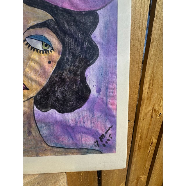 Jude Kirby Original Oil Pastel on Paper, “Lana” Lady With a Hat. For Sale - Image 4 of 5