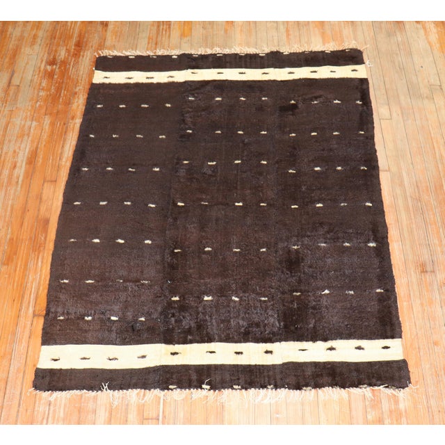 Mid-Century Modern Antique Black Turkish Mohair Rug - 4'7" x 5'9" For Sale - Image 3 of 7