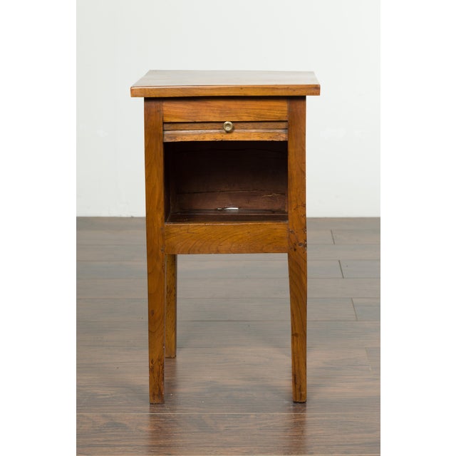 Wood Petite French 1870s Walnut Side Table with Tambour Door and Tapering Legs For Sale - Image 7 of 10