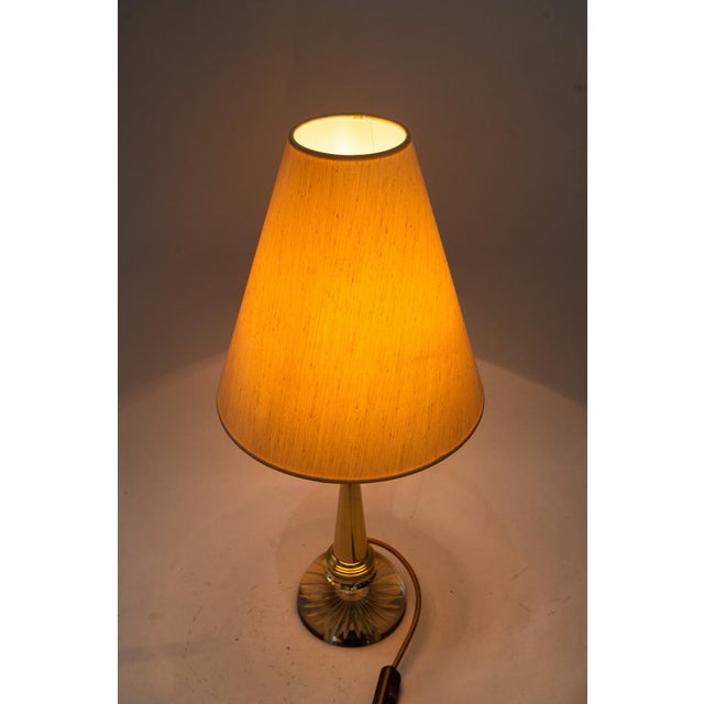 1920s Large Art Deco Glass and Brass Table Lamp with Fabric Shade, Vienna, 1920s For Sale - Image 5 of 15