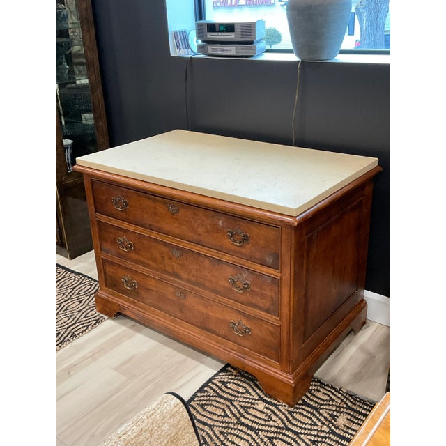 1 of 2 Monumental Chests of Drawers from Century Furniture. Naturally Distressed finish, beautiful hardware and cream...