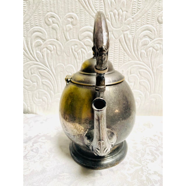 Antique 1880’s Silver-Plated Brass Gooseneck Tea Pot For Sale - Image 4 of 11