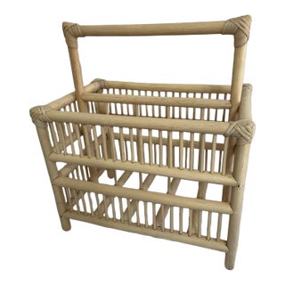 1960s Vintage Bamboo and Rattan Magazine Rack For Sale