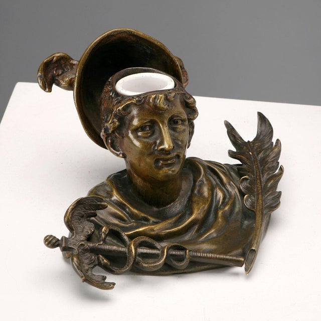 Italian Inkwell in Bronze and Porcelain For Sale - Image 3 of 8