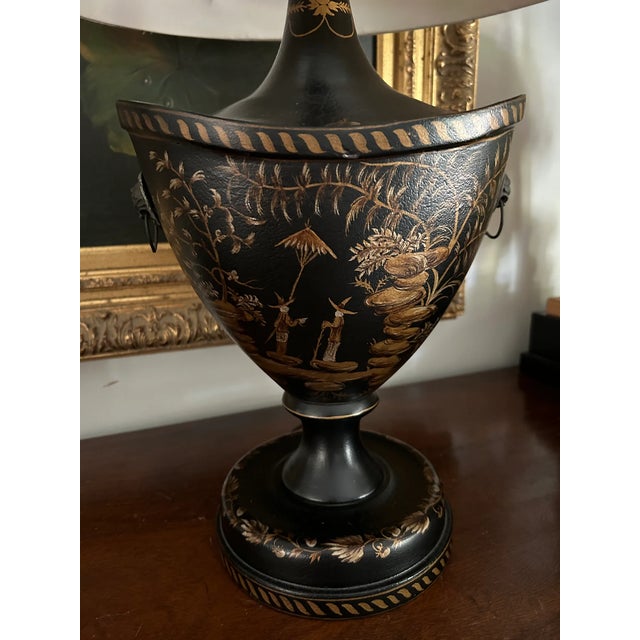 Elevate your living space with this stunning vintage composite lamp, featuring exquisite gilt chinoiserie decoration and...