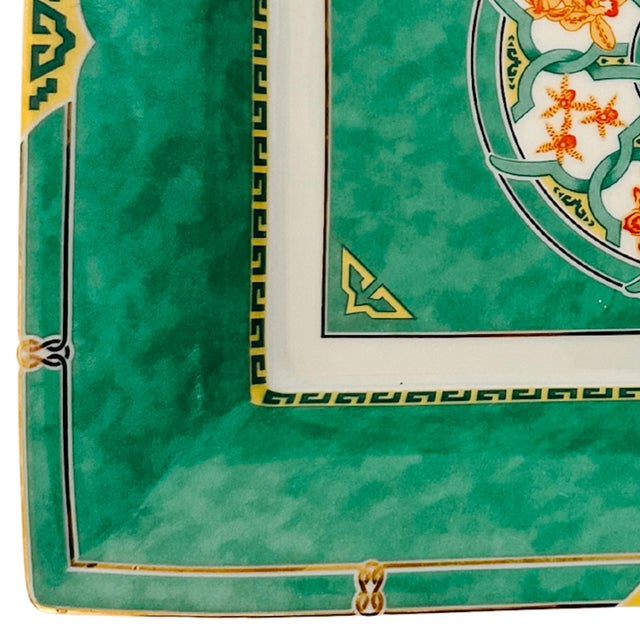 Art Deco Vintage Christofle Paris Porcelain Tray in Oceana Vert Ginkgo For Sale - Image 3 of 10