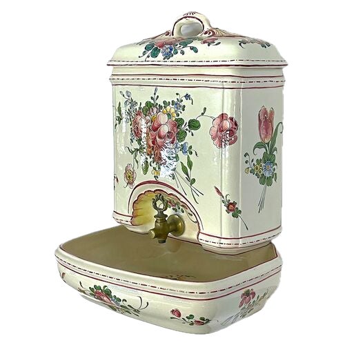 Vintage French Floral Ceramic Lavabo For Sale - Image 4 of 8