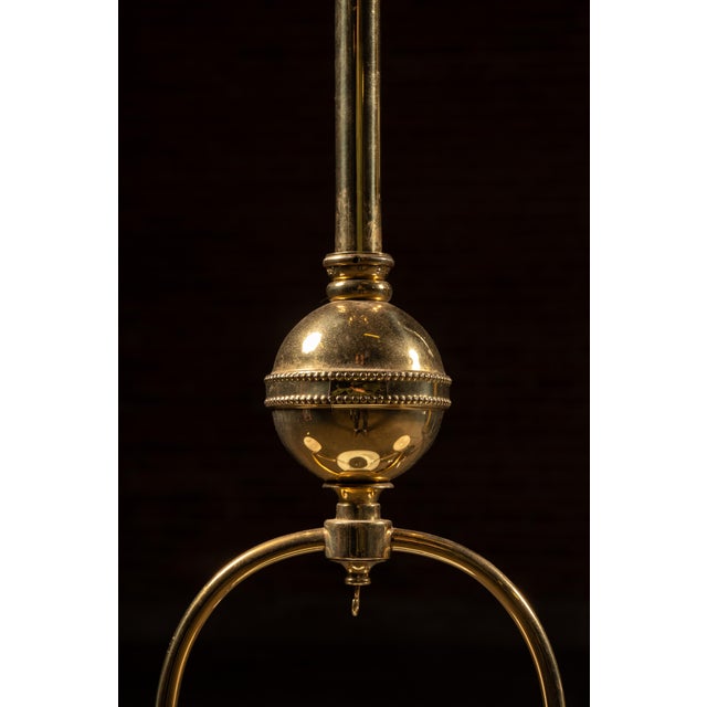 Late 19th Century Brass Triple-Arm Early Gas-Electric Chandelier With Milk Glass Shades For Sale In Chicago - Image 6 of 8