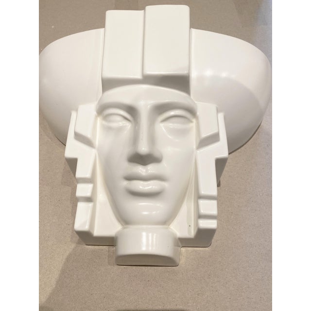 Art Deco Egyptian Pharaoh Face Sconce by Saint Clément Ceramic, France, 1960s, Set of 2 For Sale - Image 3 of 15