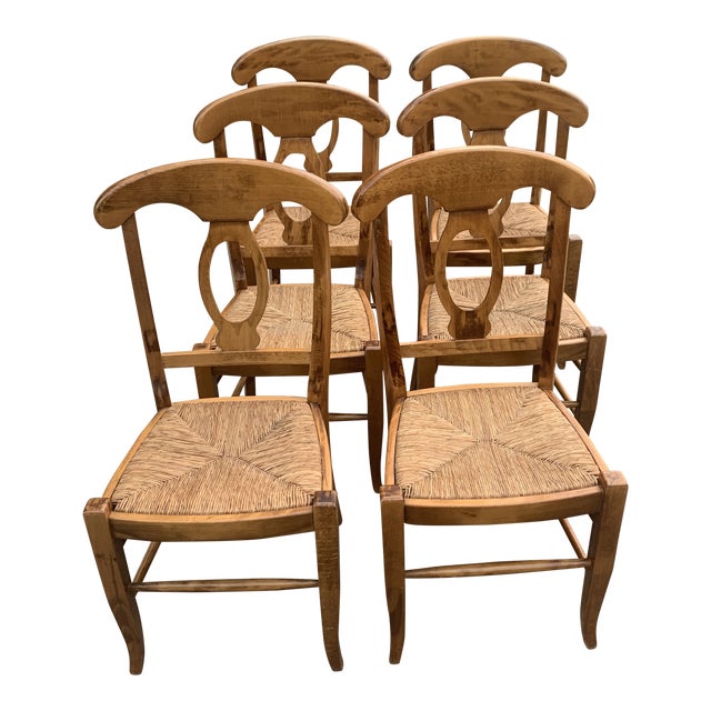 Pottery Barn Natural Wood Finish Rush Seat Chairs Set of 6 Chairish