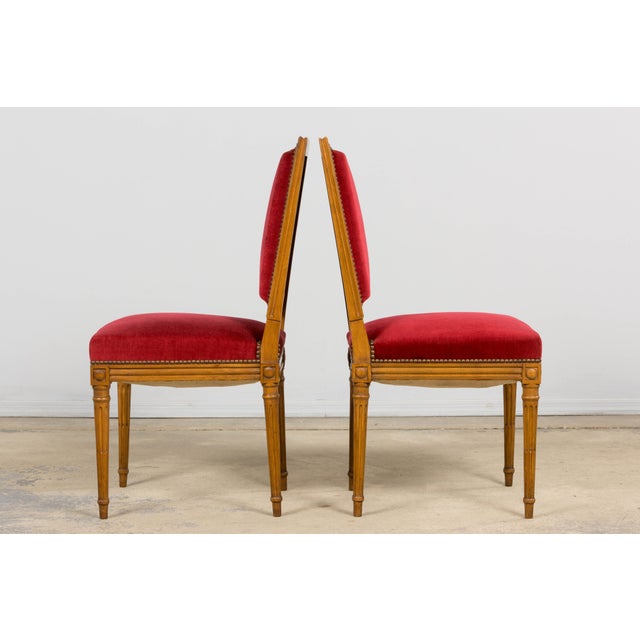 French Louis XVI Style Dining Chairs W/ Red Velvet - Set of 6 For Sale - Image 13 of 18