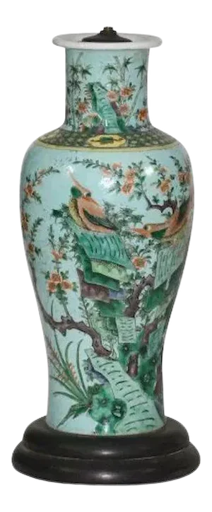 19th Century Chinese Porcelain Baluster Shaped Vase in Famille Vert Glaze