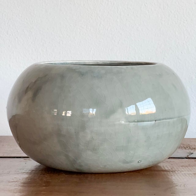 1970s Vintage Pale Blue Glazed Ceramic Planter Bowl, Washburn Usa For Sale - Image 5 of 7