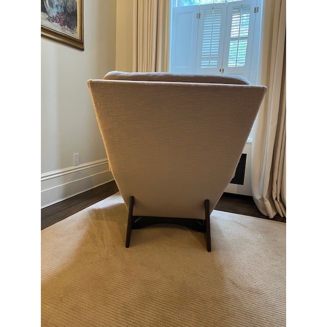 Vintage Wingback Lounge Chair and Custom Ottoman Reupholstered in Pollack Fabric For Sale - Image 4 of 11