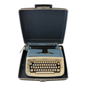 1950s Royal Aristocrat Blue and Cream Portable Typewriter With Case