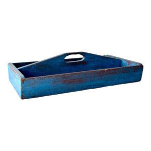 Large Vintage Cutlery Tray in Blue Paint