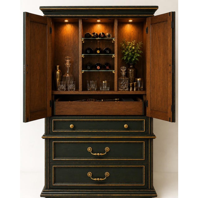 Vintage Mediterranean Revival Gentleman’s Dry Bar Cabinet in Onyx Emerald & Gilded Brass For Sale In Los Angeles - Image 6 of 6
