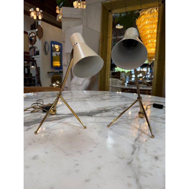 Italian 1970s Giuseppe Ostuni Style Italian Brass Table Lamps - a Pair For Sale - Image 3 of 8