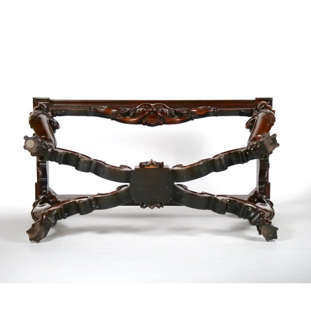 Chestnut Grand Continental Rococo Style Carved Mahogany Foyer / Console Table For Sale - Image 8 of 12