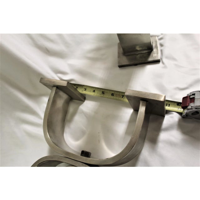 1990s Mid-Century Modern Andirons Antique Silver Finish - a Pair For Sale - Image 4 of 8