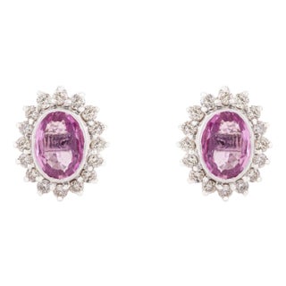 1.62ct Natural Pink Sapphire & Diamond Halo Stud Earrings in 14k Gold- A Pair For Sale
