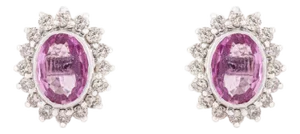 1.62ct Natural Pink Sapphire & Diamond Halo Stud Earrings in 14k Gold- A Pair