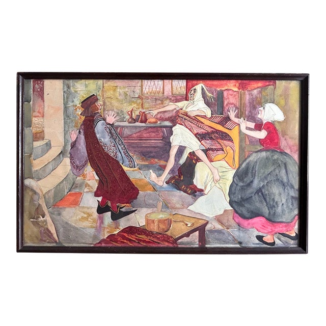 Frederick Blanchard Signed Antique Watercolor Gouache Ca Figures Affair For Sale