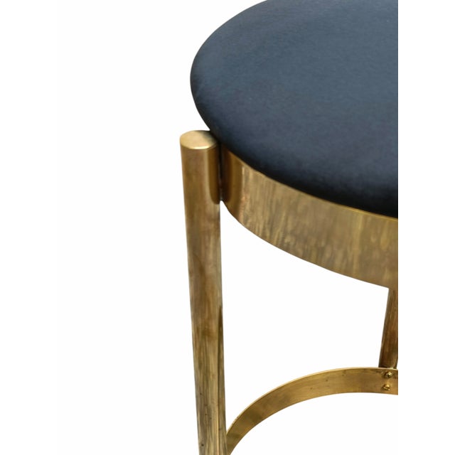 Mid-Century Modern Golden Metal and Blue Fabric Stool, Italy, 1970s For Sale - Image 3 of 8
