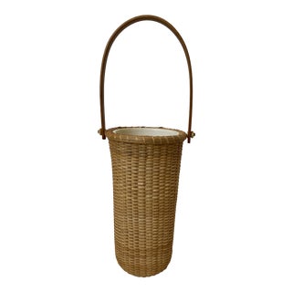 Vintage 1970s Woven Wicker & Rattan Wine Cooler/Carrier With Liner For Sale