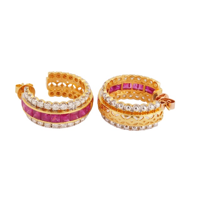 Gemstone Natural ruby 4.61 & diamond 2.02cts earring in 18k gold For Sale - Image 7 of 18