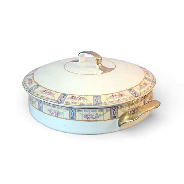 Antique J & G Meakin Hanley England Candida Round Covered Vegetable Casserole Bowl w Lid 1920s. Great condition except for...