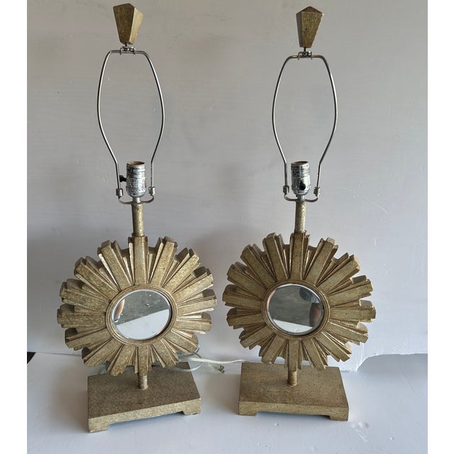 This is a rare find. Two Mid-Century Modern Hollywood Regency Starbust Mirror Lamps. Excellent condition. Hard to find a...