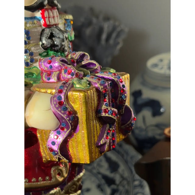 Red Large Rare Collectible Jay Strongwater Collectible Jewel Nutcracker Tree Topper With Stand For Sale - Image 8 of 11