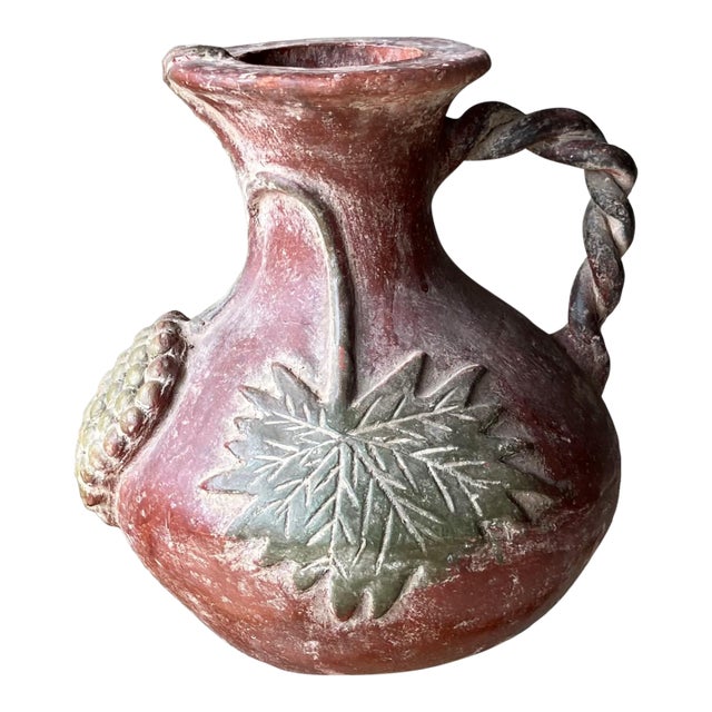Late 20th-Century Barro Rojo (Red Clay) Braided Handle Pottery Vessel / Vase, Mexico For Sale