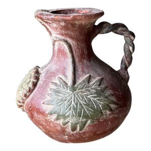 Late 20th-Century Barro Rojo (Red Clay) Braided Handle Pottery Vessel / Vase, Mexico